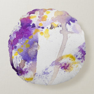 yellow and purple watercolor background round pillow