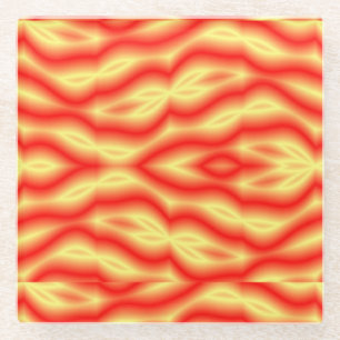 Yellow and red abstract leaves glass coaster