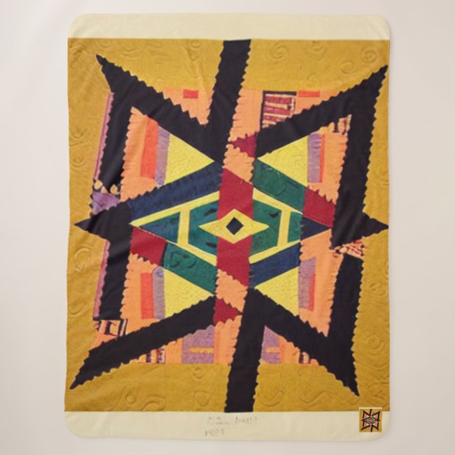Yellow and Red Aztec Quilt Sherpa Blanket (Front)