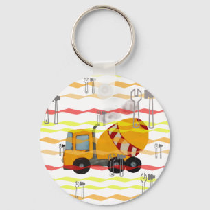 Yellow and red concrete mixer keychain