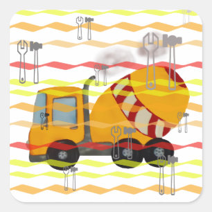 Yellow and red concrete mixer square sticker