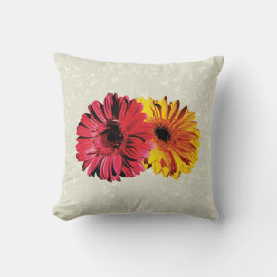 Yellow And Red Gerbera Daisies Throw Pillow