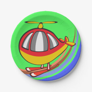 Yellow And Red Helicopter Paper Plate