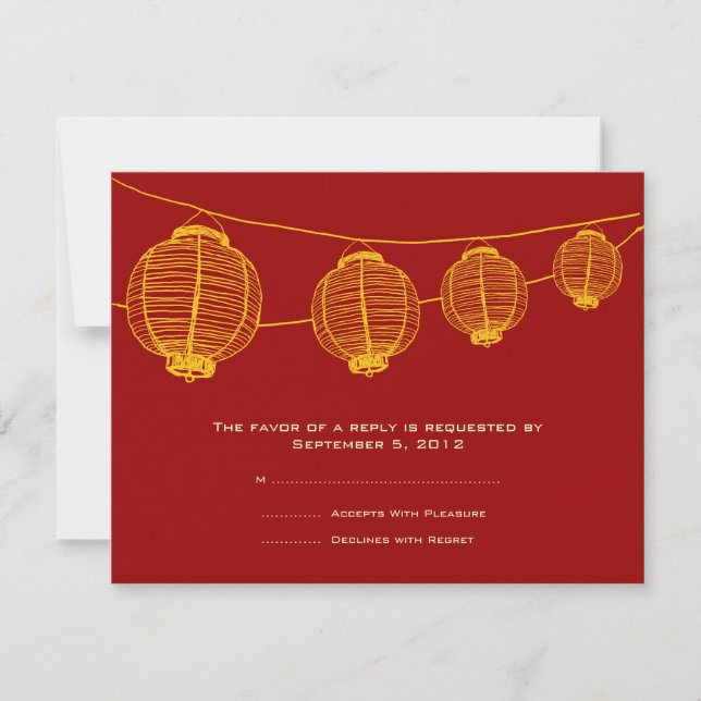 Yellow and Red Lanterns Wedding RSVP Card (Front)