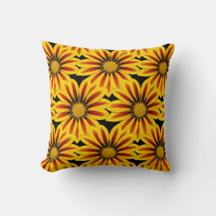 yellow and red large stripy daisy flowers throw pillow