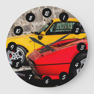 Yellow and Red luxury cars Large Clock