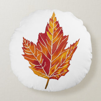 Yellow and Red Maple Leaf Round Pillow
