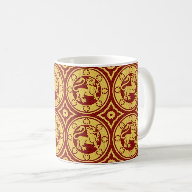Yellow and Red Medieval Lions Mug (Front Right)