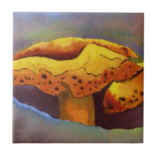 Yellow and red mushroom, toadstool ceramic tile. tile