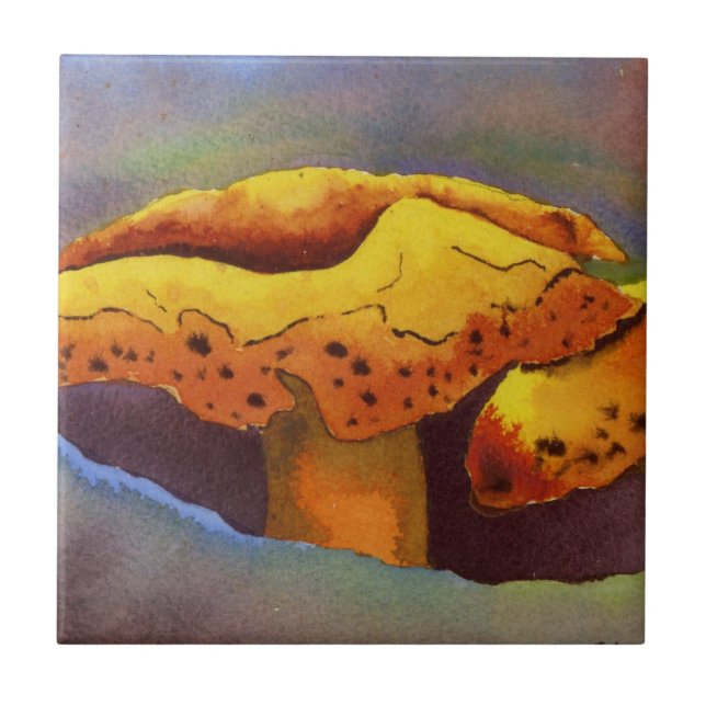 Yellow and red mushroom, toadstool ceramic tile. tile (Front)