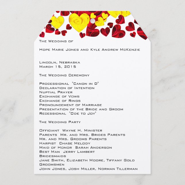 Yellow and Red Roses Wedding Program (Front)
