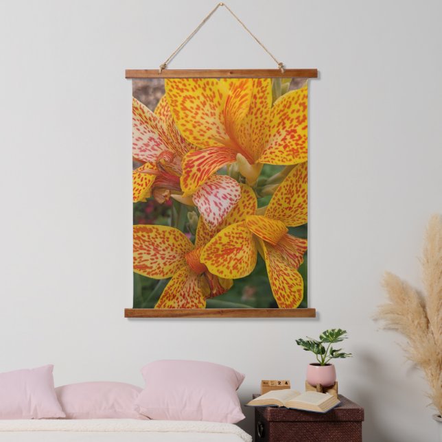 Yellow and Red Speckled Canna Lily Floral Hanging Tapestry (Bedroom)
