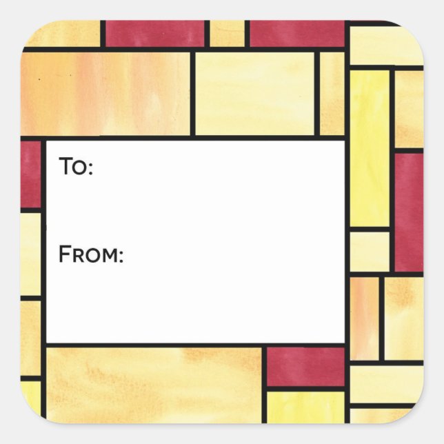 Yellow and Red Stained Glass Gift Tag Stickers (Front)