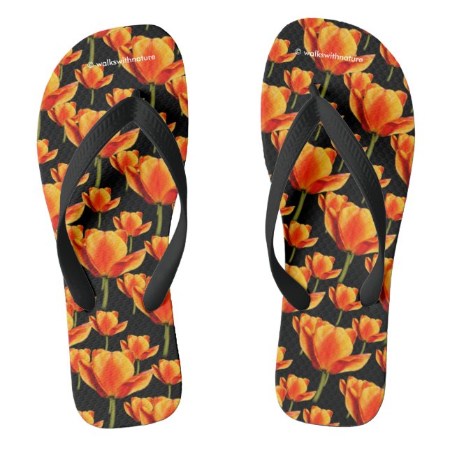 Yellow-and-Red Streaked Tulips Flip Flops (Footbed)