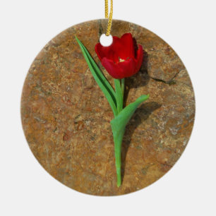 yellow and Red Tulip Ceramic Ornament