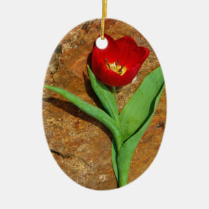 Yellow and Red Tulip Ceramic Ornament