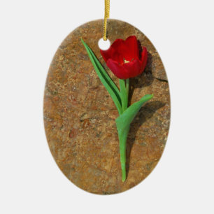 yellow and Red Tulip Ceramic Ornament