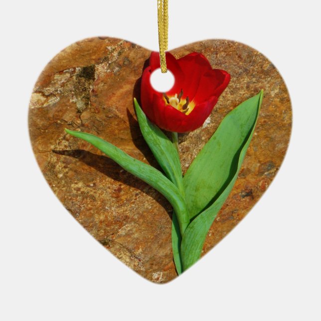 Yellow and Red Tulip Ceramic Ornament (Front)