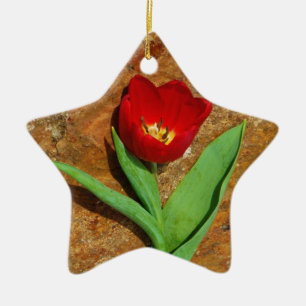 Yellow and Red Tulip Ceramic Ornament
