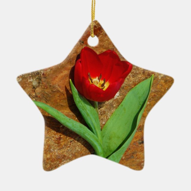Yellow and Red Tulip Ceramic Ornament (Front)
