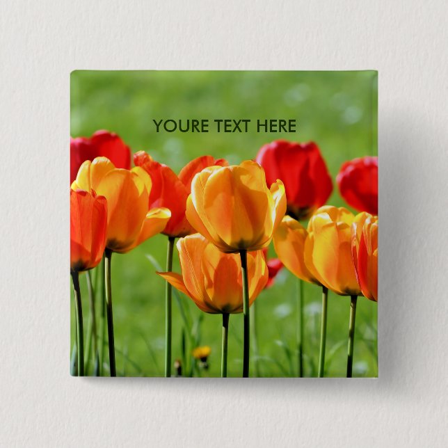 Yellow And Red Tulips 2 Inch Square Button (Front)