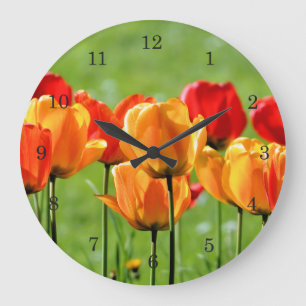 Yellow And Red Tulips Large Clock