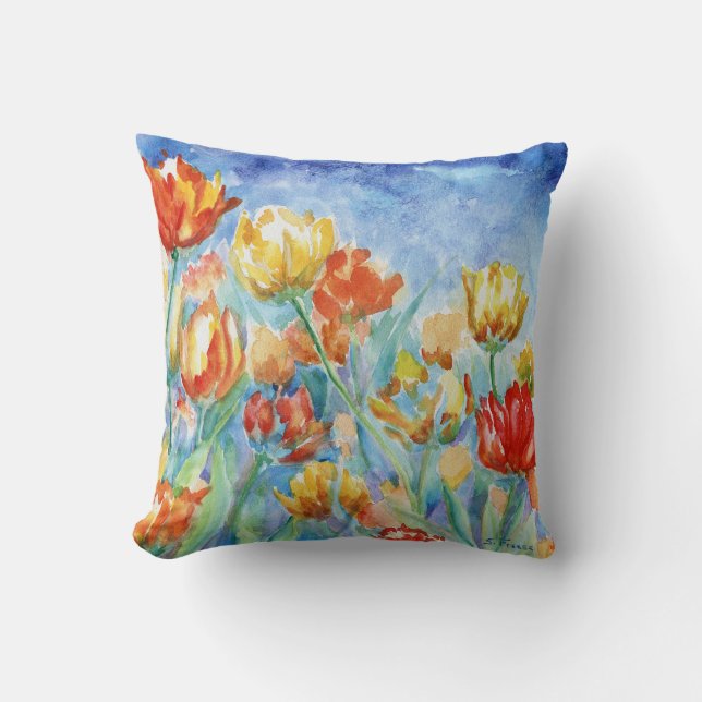 Yellow and Red Tulips Throw Pillow (Front)
