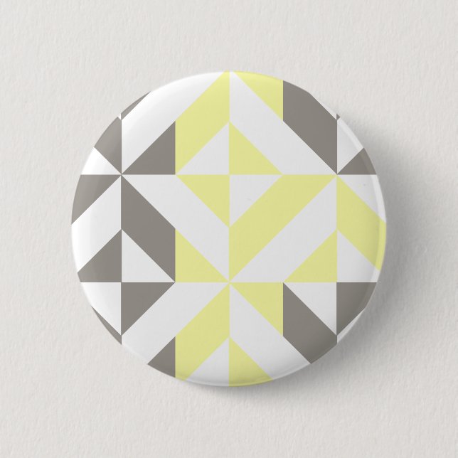 Yellow and Silver Geometric ZigZag 2 Inch Round Button (Front)
