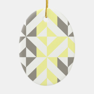 Yellow and Silver Geometric ZigZag Ceramic Ornament