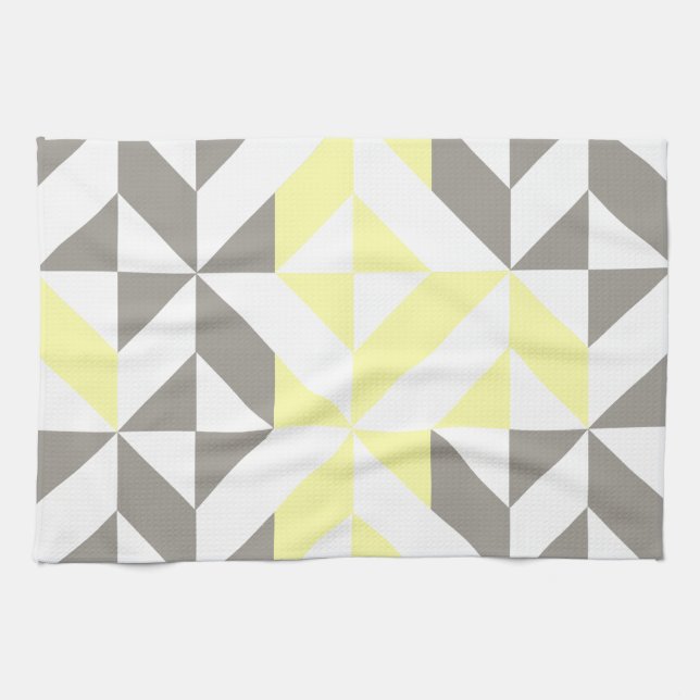Yellow and Silver Geometric ZigZag Kitchen Towel (Horizontal)