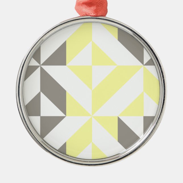Yellow and Silver Geometric ZigZag Metal Ornament (Front)