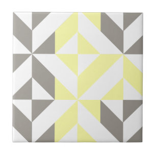 Yellow and Silver Geometric ZigZag Tile