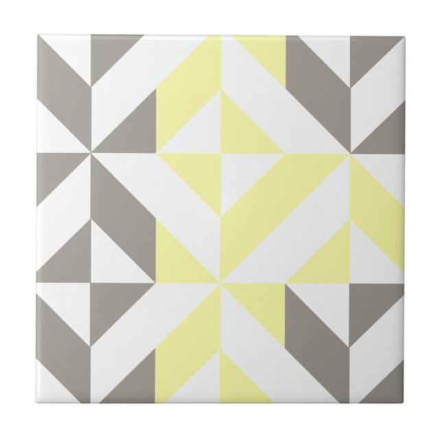 Yellow and Silver Geometric ZigZag Tile (Front)