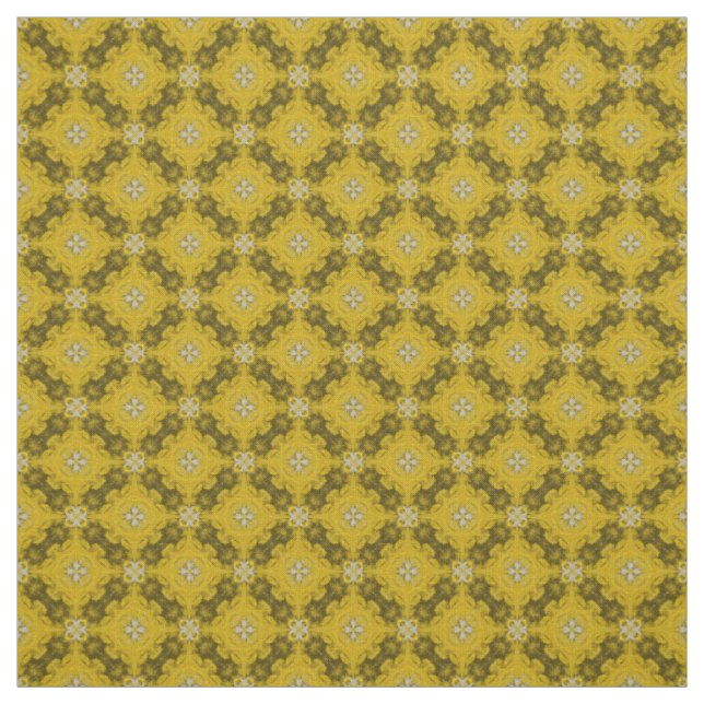Yellow and Silver Grey Flower Pattern Fabric (Swatch)
