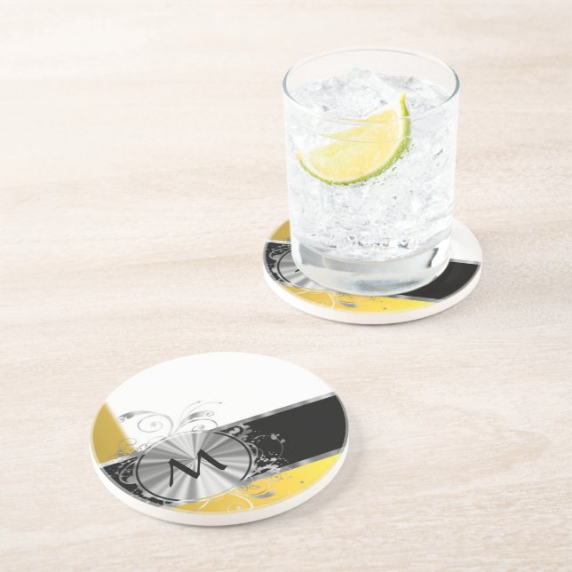 Yellow and silver monogram coaster (Side)
