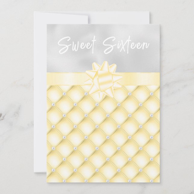 Yellow and Silver Tufted Pearls Sweet Sixteen Invitation (Front)