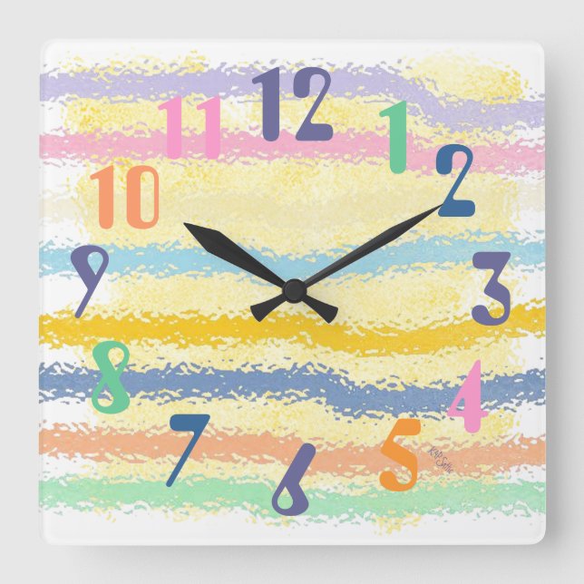 Yellow and Striped Pastels Square Wall Clock (Front)