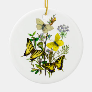 Yellow and Swallowtail Butterflies Ceramic Ornament