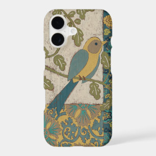 Yellow and Teal Blue Bird Perched on a  Branch