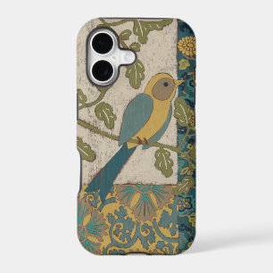 Yellow and Teal Blue Bird Perched on a  Branch