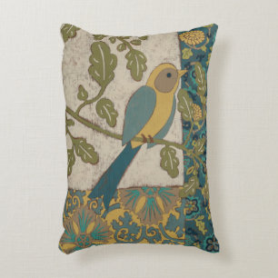Yellow and Teal Blue Bird Perched on a Branch Accent Pillow