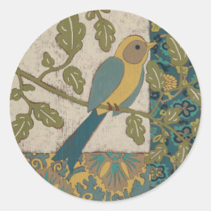 Yellow and Teal Blue Bird Perched on a  Branch Classic Round Sticker