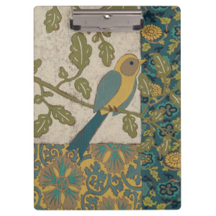 Yellow and Teal Blue Bird Perched on a Branch Clipboard