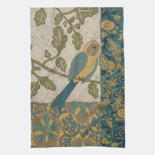 Yellow and Teal Blue Bird Perched on a  Branch Kitchen Towel