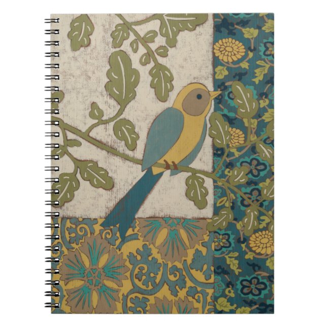 Yellow and Teal Blue Bird Perched on a  Branch Notebook (Front)