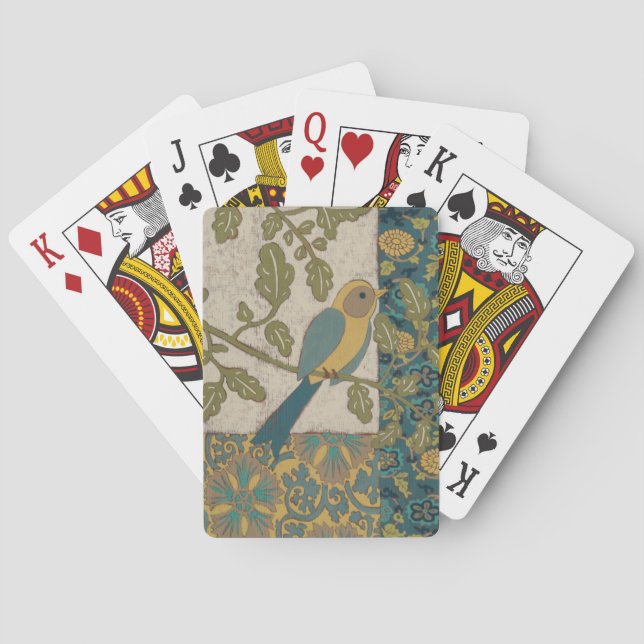 Yellow and Teal Blue Bird Perched on a  Branch Playing Cards (Back)