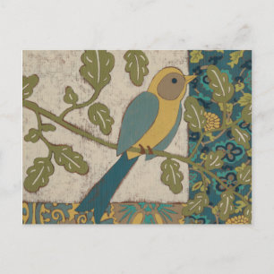 Yellow and Teal Blue Bird Perched on a  Branch Postcard