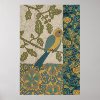 Yellow and Teal Blue Bird Perched on a  Branch