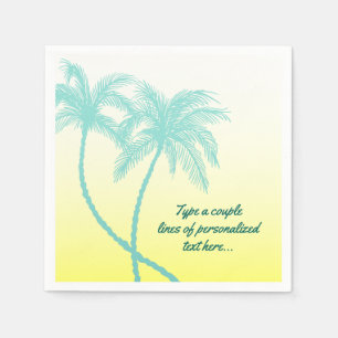 Yellow and Teal Blue Palm Tree Beach Wedding Napkin