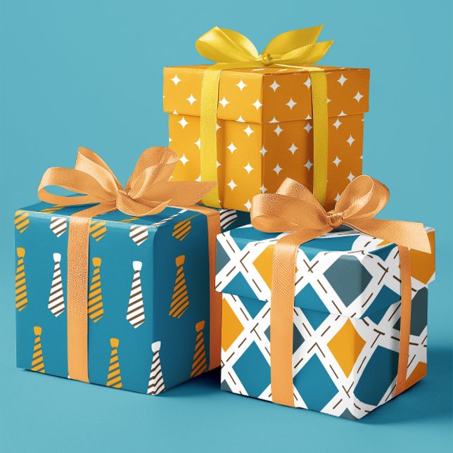 Yellow and Teal blue ties set of 3 Wrapping Paper Sheet (Yellow and Teal blue ties set of 3 Wrapping Paper Sheets)
